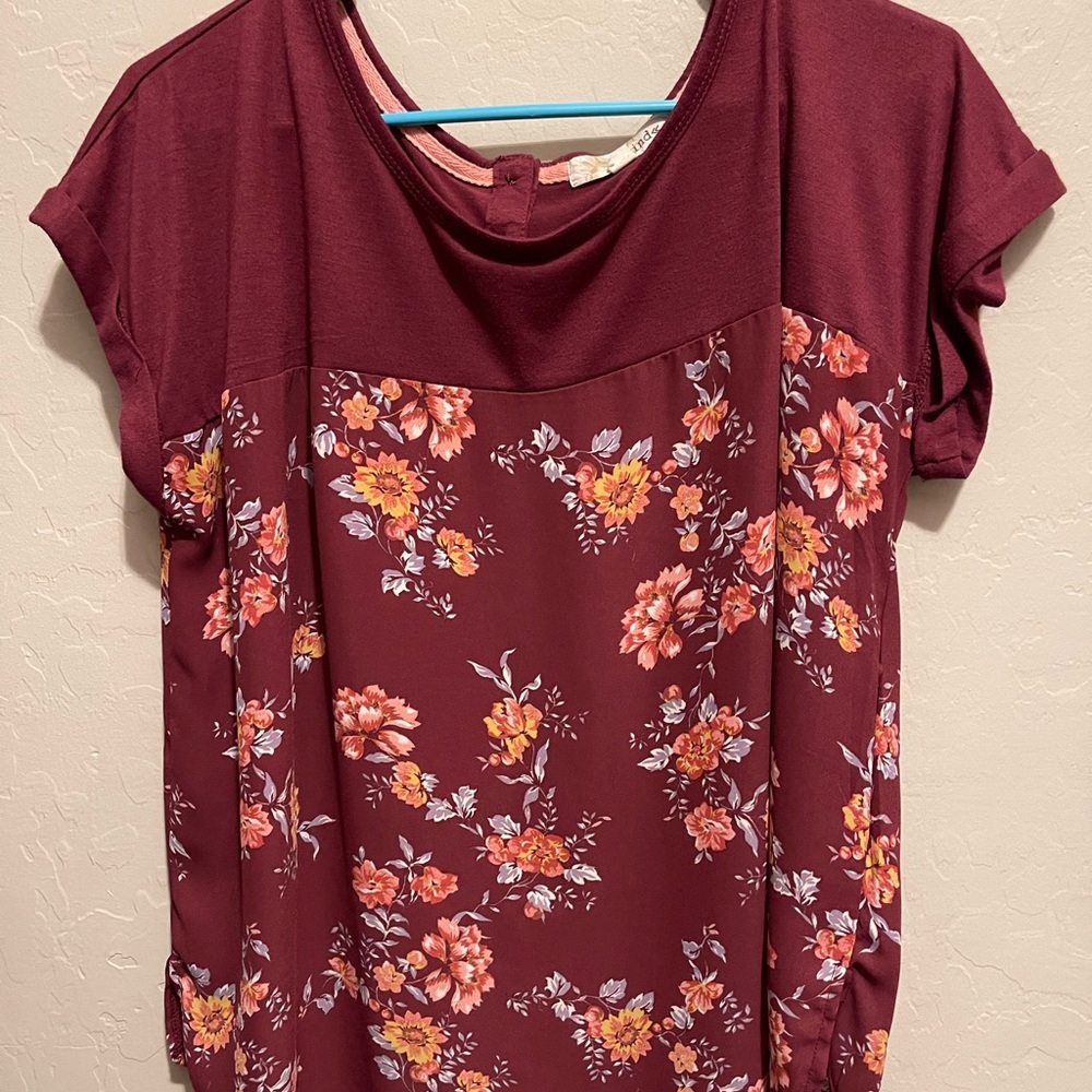 Rewind, short-sleeve maroon-floral blouse, XXL Juniors